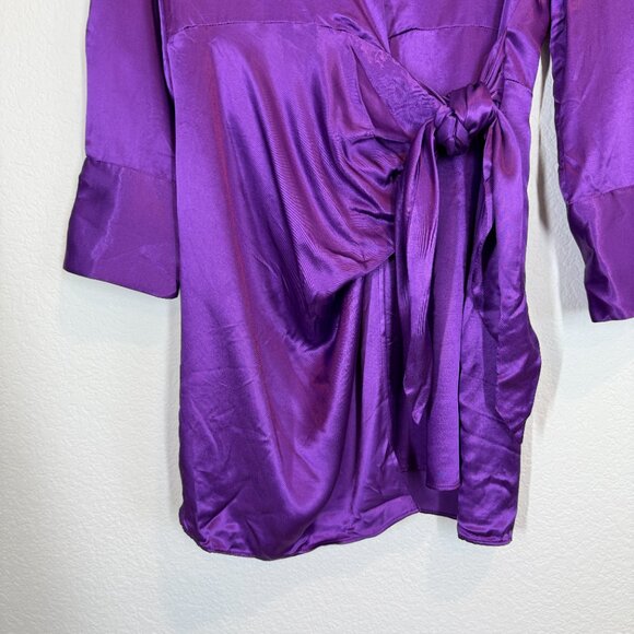 Zara Satin Effect Purple Wrap Dress Mini Medium - Picture 14 of 15